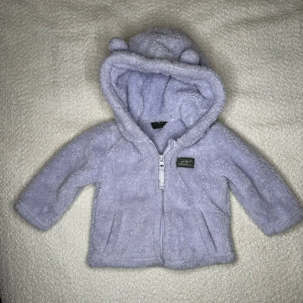 Eddie Bauer Infant Teddy Bear Fleece Quest Hooded Jacket Size 6-9 Months Lilac